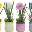 Velener 4PCs Fake Flowers in Vase, Babys Breath Artificial Flowers Indoor, Fake Potted Plants, Hydrangeas, Desk Plants for Home Bathroom Kitchen Shelf Office Decor(Plastic Vase)