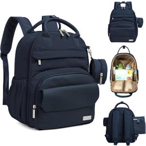 KeaBabies Diaper Bag Backpack  Small Multifunctional Travel Diaper Back Packs, Maternity Baby Changing Bags, 12L Capacity, PU Leather, Waterproof, Unisex, Nappy Changing Pad (Navy Blue, Small)