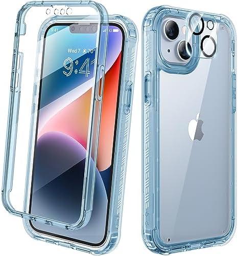 Diaclara Designed for iPhone 14 Plus Case, Full Body Rugged Case with Built-in Touch Sensitive Anti-Scratch Screen Protector, with Camera Lens Protector for iPhone 14 Plus 6.7" (Clear Blue)
