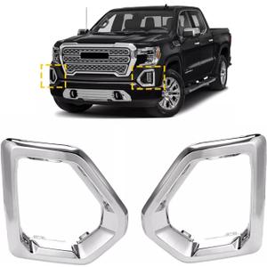 GearUp 1 Pair Front Driving Fog Light Bezel Cover for GMC Sierra 1500 4-Door Denali SLT AT4 2019-2021 Replaces 84176753 84176752 (Silver)