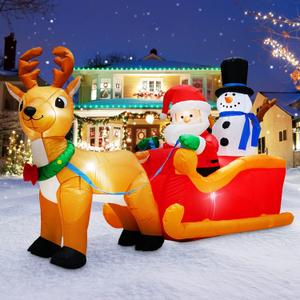 MICOCAH 6.6FT Long Christmas Inflatables Santa Claus on Sleigh with Snowman & Reindeer Outdoor Decorations, Giant Xmas Blow Up Yard Decor Build in LEDs & Tethers Stakes for Holiday Indoor Patio Lawn