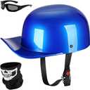 Baseball Motorcycle Helmet Half Cap for Bike Cruiser Chopper Moped Scooter- Dot Approved (X-Large, Blue)