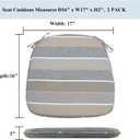 FUNHOME 17"x16"x2" Outdoor Chair Cushions Set of 4, Water Resistant Patio Chair Pads with Ties, Seat Cushions for Home Garden Furniture Decoration-Grey Stripe