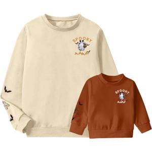Halloween Mama and Mini Matching Outfits - Spooky Graphic Crewneck Pullover Sweatshirt Halloween Mom Gift Baby Clothes (18-24 Months, Brown)