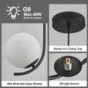Modern Pendant Light Fixture Black Globe Pendant Lights Kitchen Island White Frosted Milk Glass Sputnik Chandelier Vintage for Kitchen, Office, Entryway (2-Light), 1-Pack