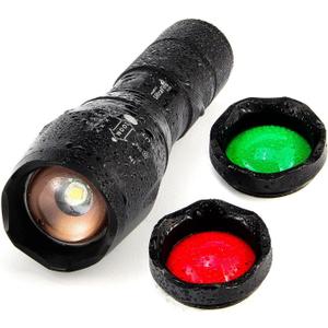 ULTRAFIRE A100 Tactical LED Flashlight Mini,800 Lumen Hunting Handheld Flashlight Focusable 3 Colors Exchange Glass Lens (Generate RED or Green Light)