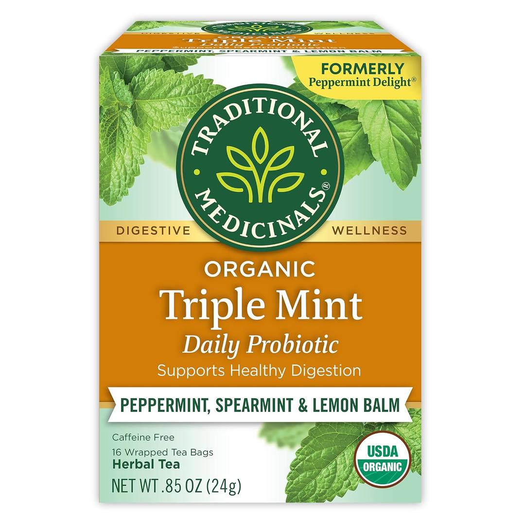 Traditional Medicinals Tea, Organic Triple Mint - Supports Healthy Digestion - Kosher, Non-GMO, Caffeine-Free - 16 Tea Bags (EXP 02/02/28)