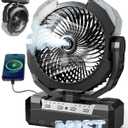 Portable Misting Fan, 36000mAh Rechargeable Battery Powered Camping Fan with 460ml Tank & 6.6ft Mist, 4 Speeds 2 Light Modes for Outdoor Patios Travel Jobsite Beach Summer Essentials - Black