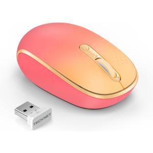 TECKNET Wireless Mouse, 2.4G Quiet Computer Mouse with USB Receiver, 4 Buttons Portable Cordless Mice for Chromebook, Laptop, PC, Mac, 800/1200/1600 DPI - Red-Pink Gradient