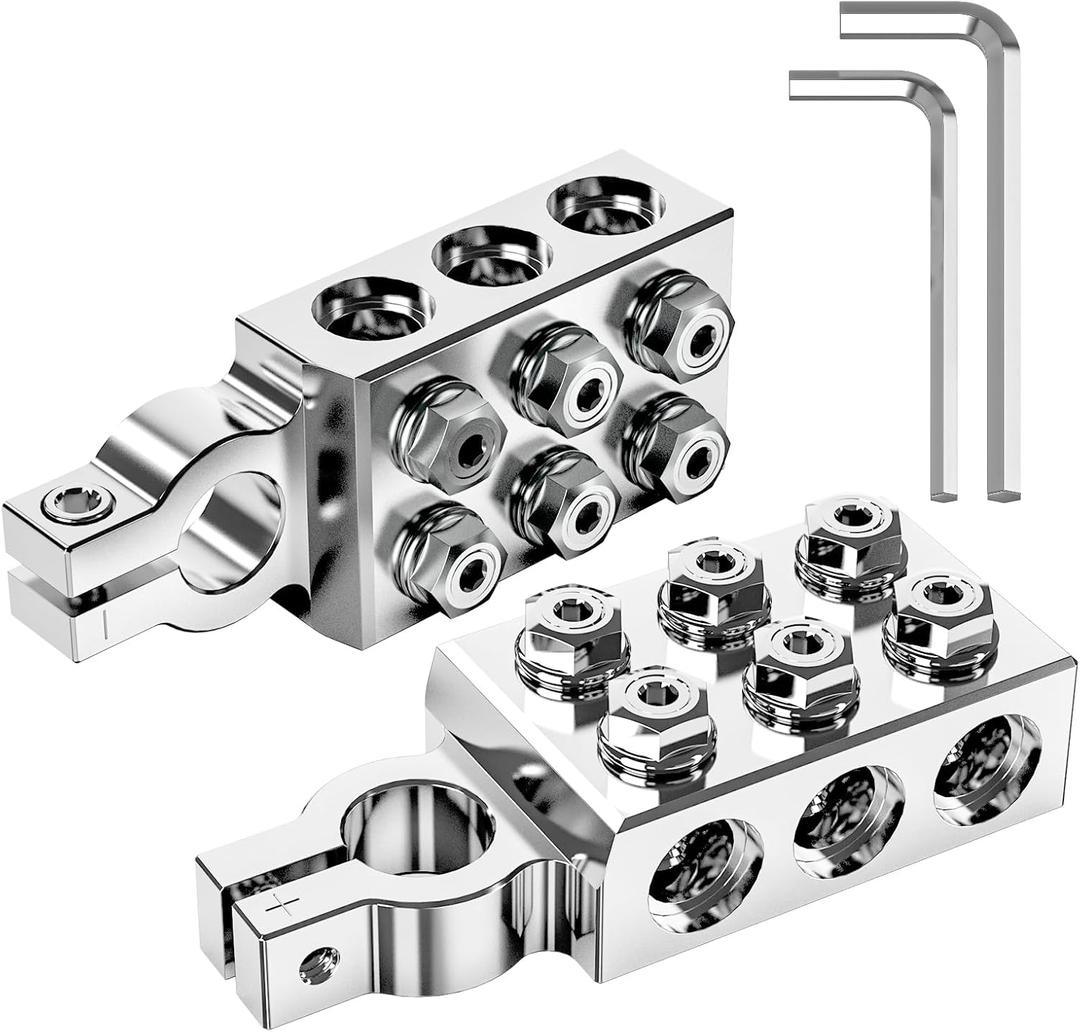 TOPDC 12-Way Battery Terminal Connector for Lead Acid, 8AWG up to 4/0(XL) AWG, +/- Pair) for SAE/DIN/EN Tapered Top Post