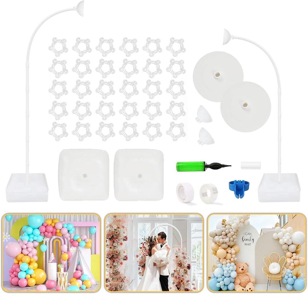 Bazen 8.2ft & 6ft Balloon Arch Kit Free Bending Shape Balloon Arch Stand with Base Floor Balloon Arch Frame Balloon Garland Stand Half Arch Balloon Stand for Wedding Baby Shower Birthday Decorations, White 