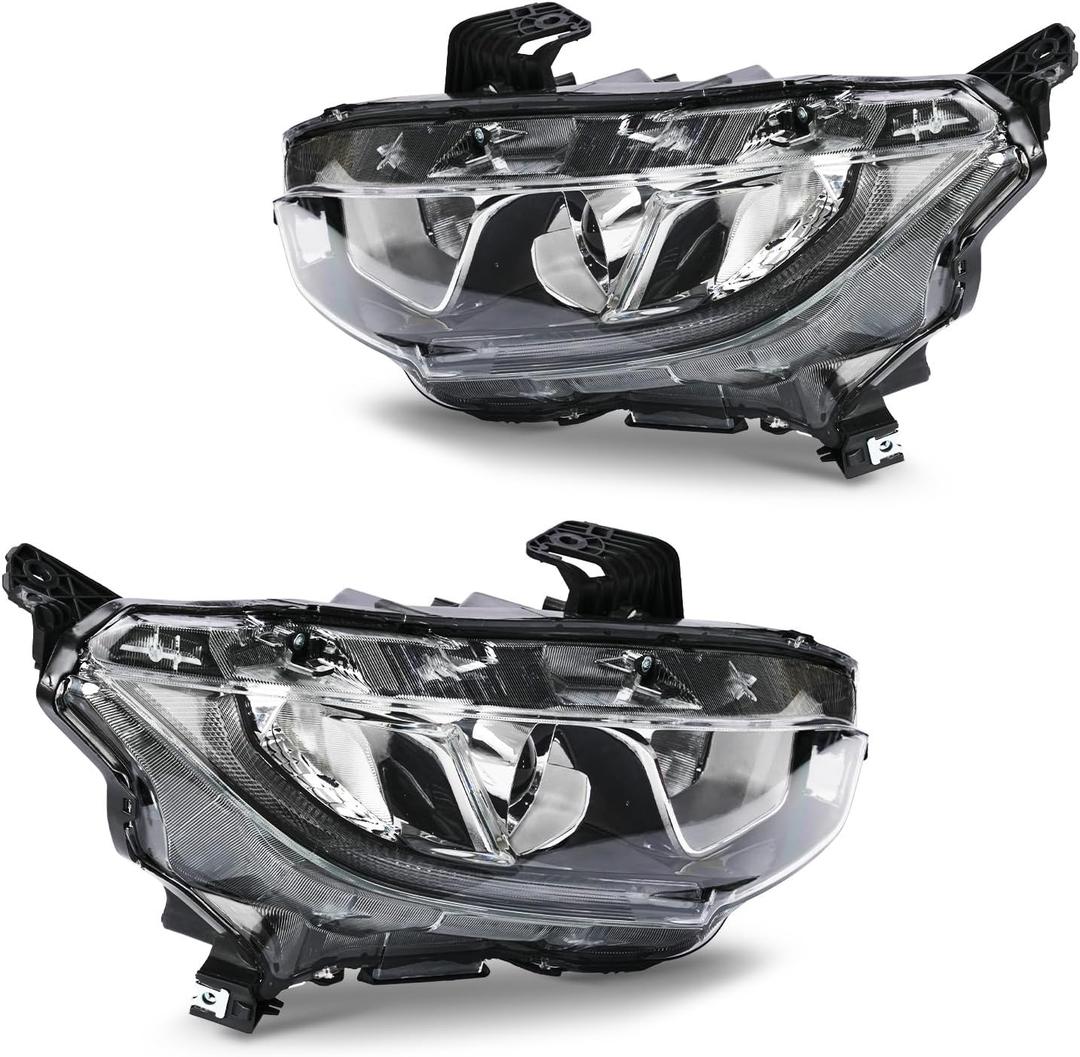 Headlights Assembly Replacement for Honda Civic 2016-2021,Passenger and Driver Side HO2503173 - w/LED DRL Chrome Housing Halogen Headlamp