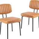 Sweetcrispy Dining Chairs Set of 2, Upholstered Mid Century Modern Kitchen Dining Room Accent Chairs with Faux Leather Cushion Seat & Metal Legs for Kitchen, Living Room - Brown