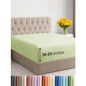 Extra Deep Queen Fitted Sheet - Hotel Luxury Single Fitted Sheet Only - Easily Fits 18 inch to 24 inch Mattress - Ultra Soft, Wrinkle Free w/Extra Deep Pockets - Breathable & Comfy - Light Sage Green