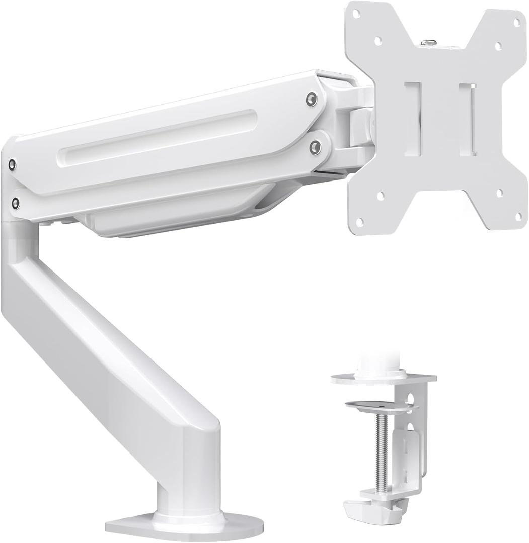 Suptek Monitor Mount Gas Spring Single Monitor Arm Desk Mount Stand Fully Adjustable Fits 17 20 22 23 24 26 27 32 inch Monitors (White)