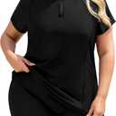 COOTRY Plus Size Two Piece Rash Guard Women Short Sleeve Bathing Suit Zip Up Swimsuit Built in Bra Swim Suit Swimwear (Black, XXXL)