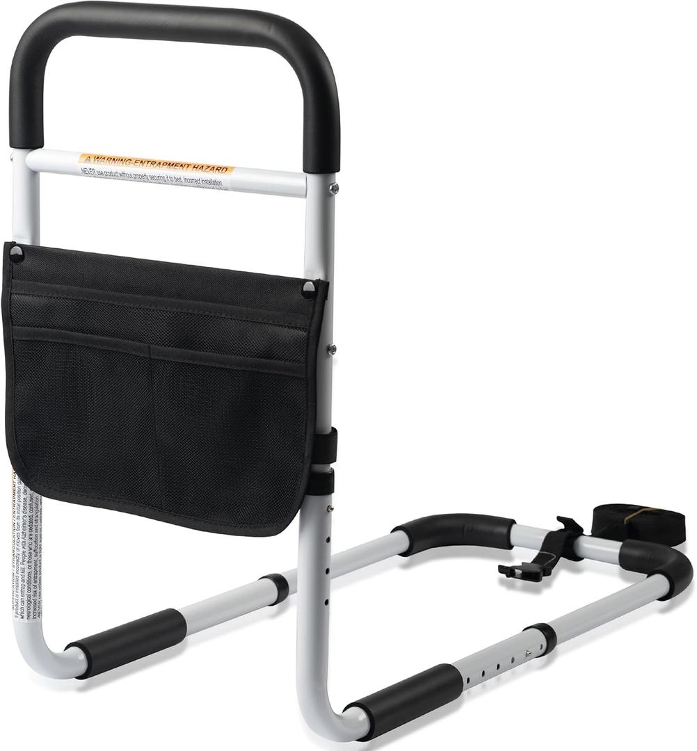 Panta Bed Rails for Elderly Adults, Adjustable Bed Assist Bar for Seniors, Medical Bed Safety Rail with Storage Bag and Fixing Strap, Portable Bed Cane Fit King, Queen, Full, Twin, Medium, Black