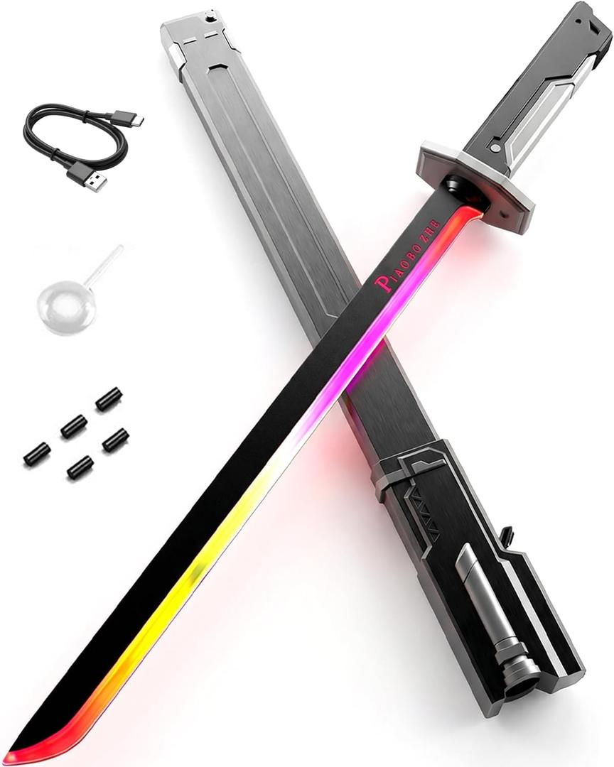 Spark Sword Light Up Sword, 31.5" Cyberpunk Katana with USB-C Rechargeable, Safe LED Glow Sword for Kids Cosplay, Realistic Sasuke Style Toy for Halloween, LARP, Anime Battle & Gift (Grey)