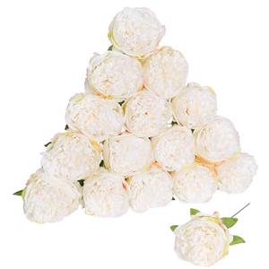 Fqueelvys 16pcs Peony Artificial Flowers Fake Peonies Bulks Cream White Silk Peonies Flowers Faux Peony Flowers Heads with Stems for Home Wedding Party Festival Baby Shower Decorations (Cream White)