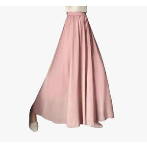 Women Chiffon Ankle-Length Skirt Double Layer Long Skirts Beach Dance Skirt, M, Pink