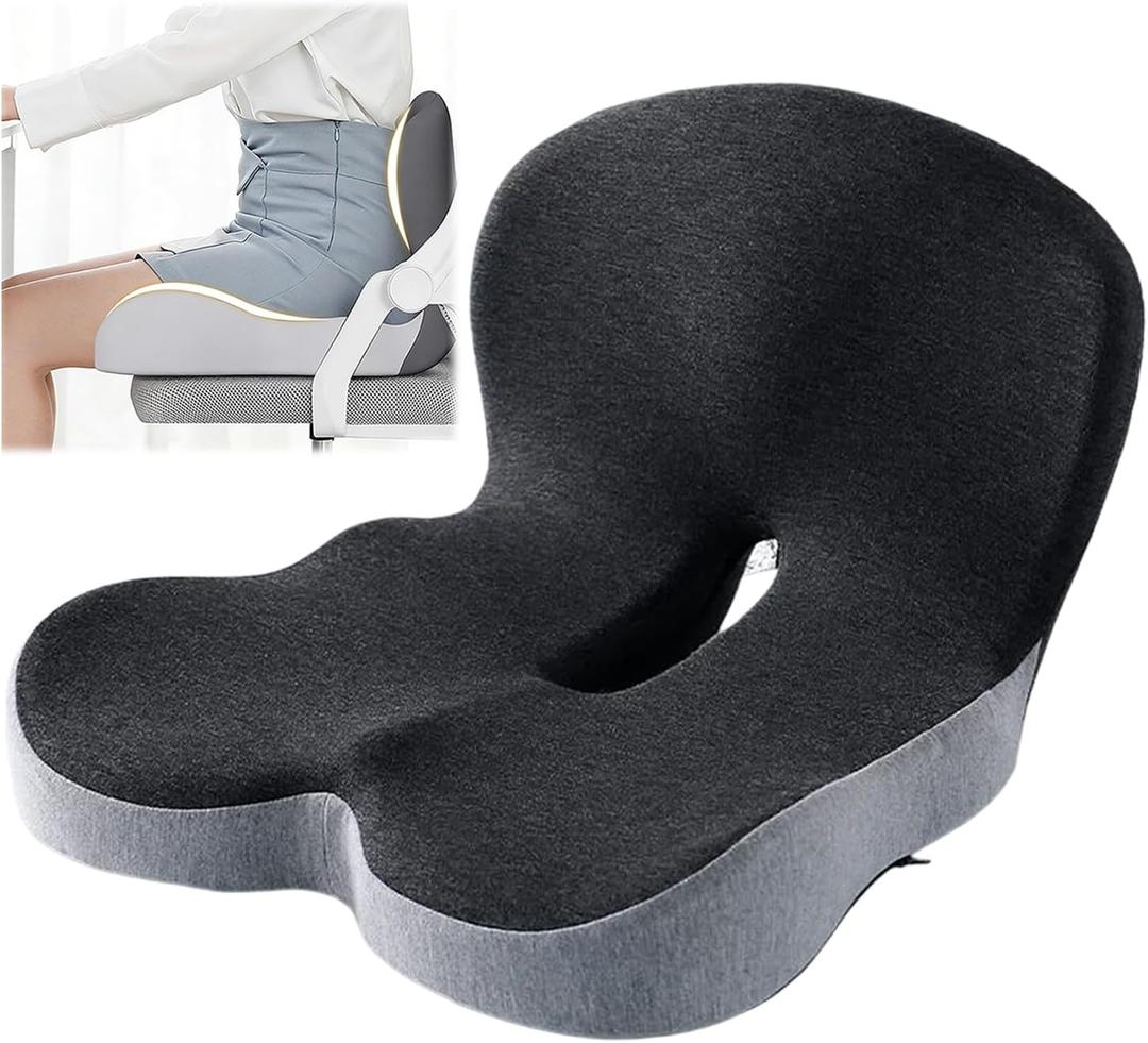 Orthopedic Cushion, Seat Cushion for Office Chair and Car, Ergonomic Memory Foam L Shaped Integrated Seat Cushions, Lumbar Support Tailbone Pain Relief for Office Chair Car (B-Black Grey)