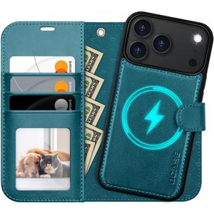 OCASE for iPhone 17 Pro Detachable Wallet Case with Card Holder, 2 in 1 PU Leather Flip Folio with RFID Blocking Stand Wrist Strap Shockproof Phone Cover 6.3 Inch 2025, Peacock Blue