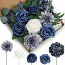 Artificial Flowers Combo Box, Navy Blue DIY Fake Silk Flowers Set Decor with Stems for Roses Wedding Party Centerpieces Bridal Bouquets Cake Decorations Arrangements Indoor Outdoor