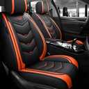 BGYFOU Fashion PU Breathable Leather car seat Cover 5-Seater Universal fit (Black-Orange)