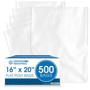 Spartan Industrial - 16 X 20 (500 Count) 1.1 Mil Flat Open End Clear Plastic Poly Bags - For Proofing Bread Dough, Packaging Clothes, Shirts (Thin & Lightweight - Bags DO NOT Have Seal)
