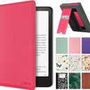 CoBak Stand Case for 7" Kindle Paperwhite 12th Gen 2024 and Kindle Colorsoft with Hand Strap - Compatible with iPhone MagSafe, for Samsung/Belkin/Anker Wireless Charging Pads, Durable, Auto Sleep Wake (*Raspberry)