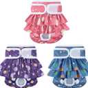 Reusable Dog Diapers Female 3 Pack Washable Highly Absorbent Doggy Diapers Female, Flexible Doggie Diapers, Leak-Proof Durable Puppy Diapers for Dog Period Heat Incontinence Potty Training, XS, Bubbles