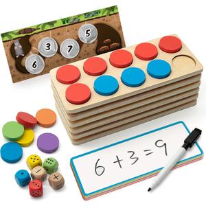 SYNARRY Wooden Ten-Frame Set Math Manipulatives for Kindergarten Elementary 1st 2nd Grade Homeschooling, Addition and Subtraction Montessori Math Games for Chirldren, Counters Toys for Kids Ages 3-8