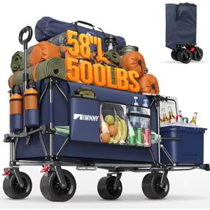 Collapsible Wagon with Tailgate, 58" Expandable 300L All-Terrain