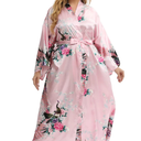 Women's Plus Size Long Satin Robes Plus Size Long Silk Robes Kimonos Sleepwear Dressing Gown (Pink, XXXL)
