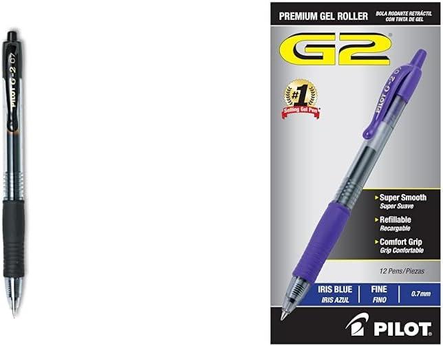 Pilot G2 Premium Gel Roller Pen Set - Fine Point 0.7 mm, Black & Iris Blue, 12-Pack Each
