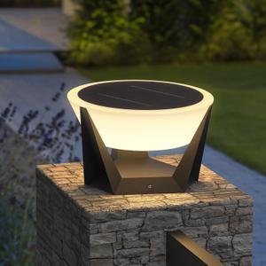11" Unique Solar Post Light, Outdoor IP54 Waterproof Luxury Decorative Fence Pillar Cap Column Landscape Lamp with 3 Color Modes & Modern Artistic Design, Solar Powered