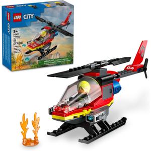 LEGO City Fire Rescue Helicopter Toy, Building Set with Firefighter Minifigure Pilot, Fun Gift or Pretend Play Toy for Boys, Girls and Kids Ages 5 and Up, 60411