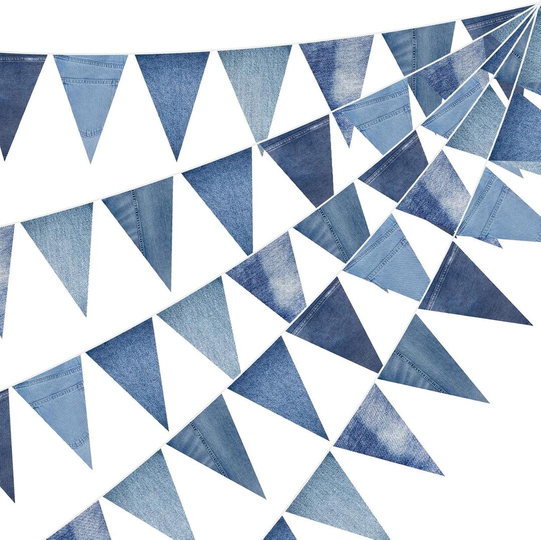 HESTYA 5 Pack 49 Ft Denim Pennant Banner, Blue Jean Theme Triangle Garland, Cowboy Western Party Decorations, Rustic Farmhouse Bunting for Baby Shower, Birthday, Graduation, Country Festival Supplies