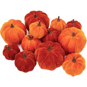 12 Pcs Artificial Pumpkins Velvet Pumpkins with Assorted Sizes Fall Harvest Halloween Decorations Holiday Table Decor Farmhouse Decorations for Home (Multi Color)