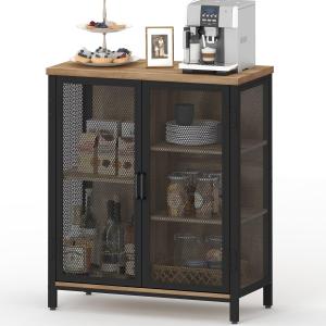 BON AUGURE Coffee Bar Cabinet with Storage for Home Kitchen, Rustic Liquor Cabinet for Entryway, Small Industrial Buffet Sideboard Cabinets for Dining Room (Vintage Oak)