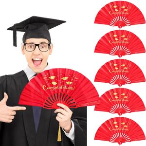 Roowest 6 Pcs Graduation Fans Foldable Handheld Fans Class of 2026 Hand Holders Graduation Photo Prop Grad Party Supplies Graduated Gift for Grad Holiday Favors (Red)
