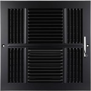Pelopy 1 Pack Duct Opening Ceiling Register 4 Way Grille Register Floor Vent Cover Adjustable Damper Solid Steel Ceiling Sidewall Supply for HVAC Heat and Air Conditioner (12 * 12 Inch,Black)