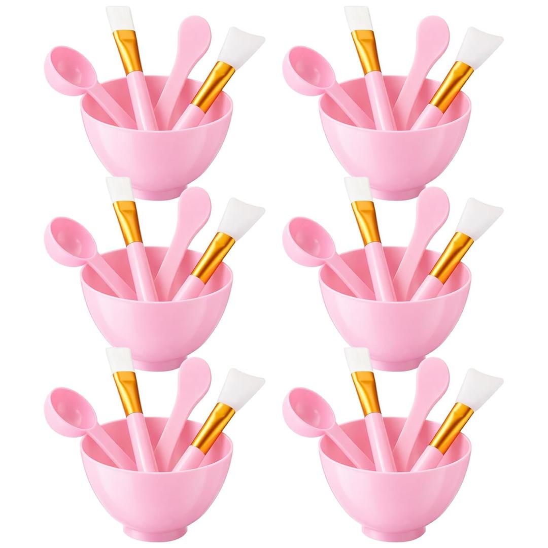 Face Mask Mixing Bowl Set, 5 in 1 DIY Tool Kit with Facial Mask Bowl Stick Spatula Silicone Soft Brush Smooth Pink Facial Brushes