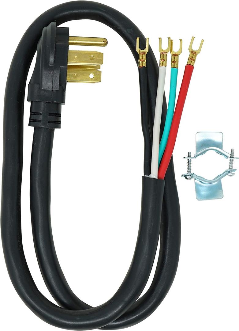 Southwire 9044SW8808 Range Power Cord; 4-Foot; 1/4-Inch Flanged Terminals; Flat Plug; Compatible With Most Standard Free Standing Electrical Ranges With A 4 Conductor Wall Outlet; 125/250-Volt; 50-Amp
