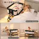 Baby Bassinets Bedside Sleeper with Wheels and Mattress, Cosleeping Baby Bed with Storage, Co-Sleeper Bassinet Attach to Bed, Bed Side Crib with Breathable Mesh, Height Adjustable (Black), 35.4‘’L*21.7''W*28''-32.7''H
