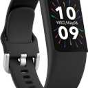 FITVII Slim Fitness Trackers, Fitness Watch with 24/7 Heart Rate, Blood Pressure, Blood Oxygen, Stress Monitor, AMOLED Activity Tracker Step Calorie Counter, IP68 Waterproof Smart Watch for Women Men (1.01, Black)