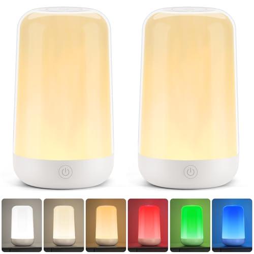 FRIDEKO HOME 2 Pack RGB Touch Bedside Lamp for Nightstand, 3 Color Temperatures Rechargeable Battery Night Light, Dimmable Mood Lighting for Bedroom Living Room Nursery, Breastfeeding, Kids, Adult