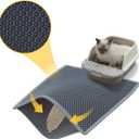Cat Litter Mat, Litter Box Mat, Large Double Layer Waterproof Proof Trapping mat, Non-Slip Design, Kitty Litter Rug, Cat Supplies, Easy to Clean, 24x15 Inch, Grey