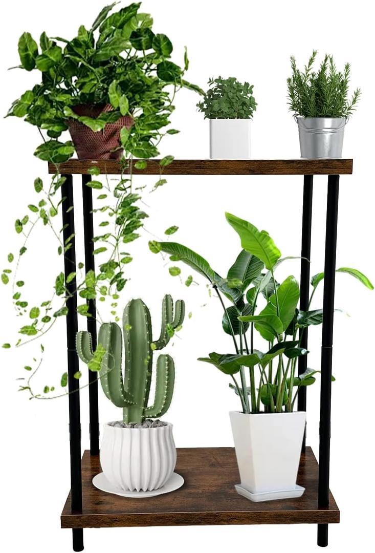 2 Tier Metal Sturdy Heavy Plant Stand, Narrow Plant Stand Indoor and Outdoor L19.68 x W11.81 x H27.55 inch Capacity & Heavy Duty Construction