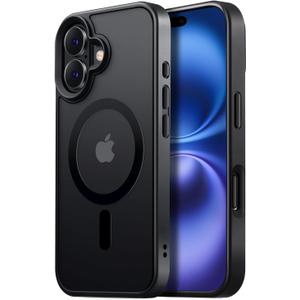 2 x Magnetic for iPhone 16 Case Fits MagSafe 16FT Drop Resistant Matte Skin Feeling Back Cover Shockproof Slim Fit for iPhone 16 Phone Cases 6.1 inchBlack